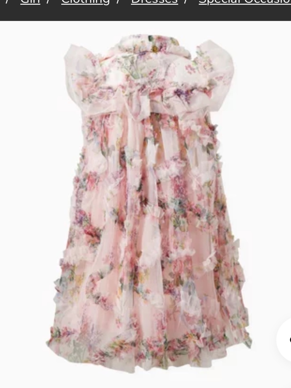 Pink Floral Ruffle Girls' Dress - Elegant Party Dress - Picture 2 of 6
